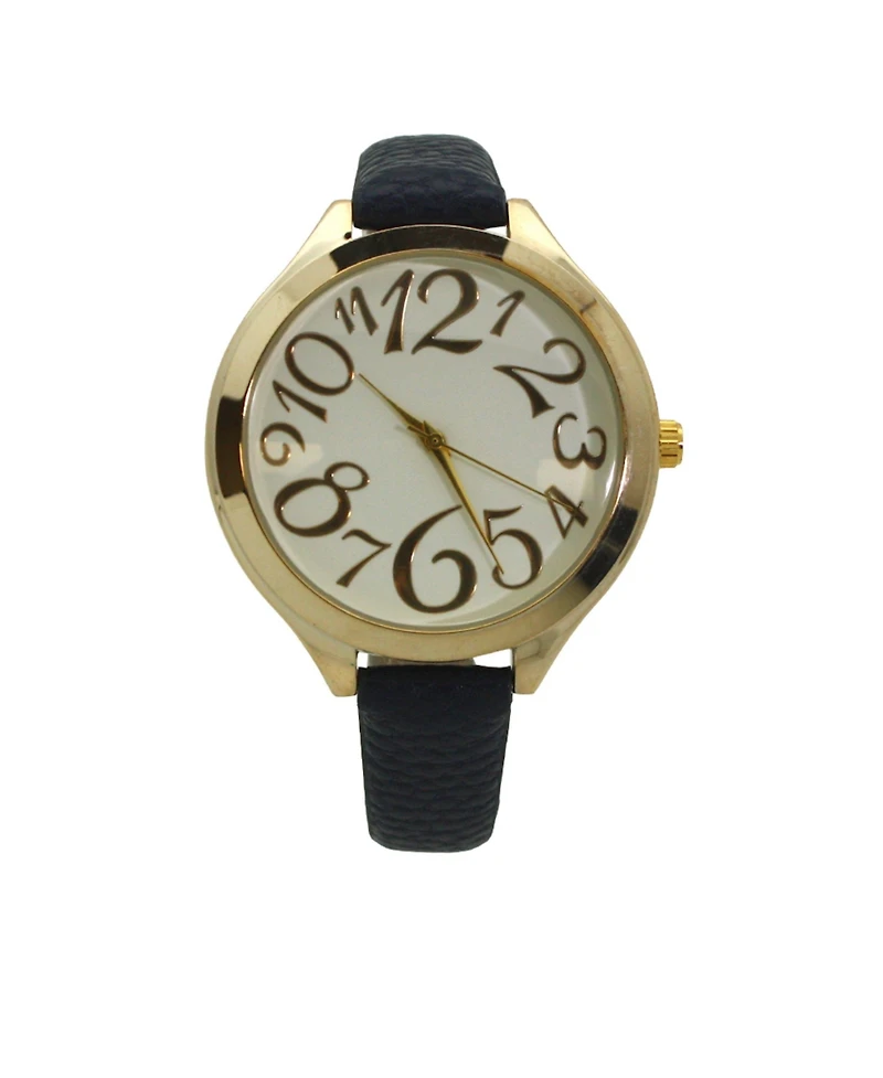 Olivia Pratt Navy Artistic Numeral Leather Strap Watch