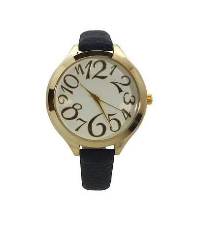 Olivia Pratt Navy Artistic Numeral Leather Strap Watch