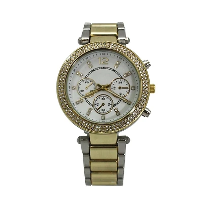 Olivia Pratt Two Tone Rhinestone Bezel Decorative Chronograph Watch