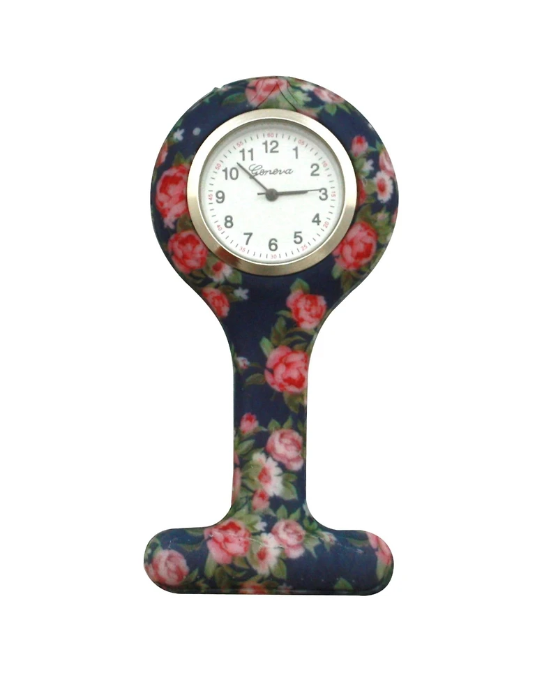 Olivia Pratt Navy Floral Printed Silicone Fob Nurse Watch