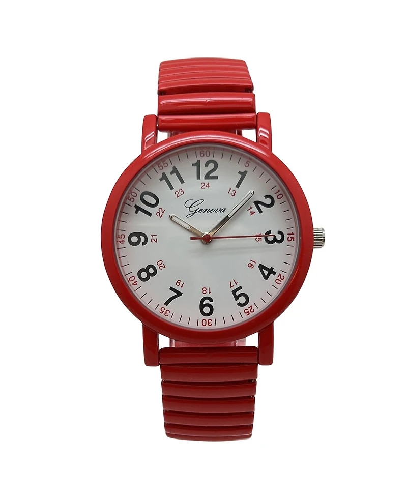 Olivia Pratt Red Bold Numbers and Casual Stretch Band Women Watch