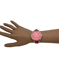 Olivia Pratt Red Heart Print Face Leather Strap Watch