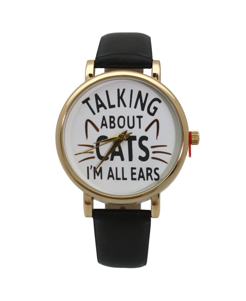 Olivia Pratt Black Talking About Cats Leather Strap Watch