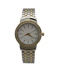 Two Tone Textured And Rhinestone Detal Bangle Watch
