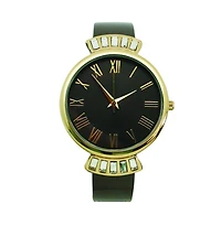 Gunmetal Gold Olivia Pratt Elegant Emerald Rhinestone Solid Metal Bangle Watch