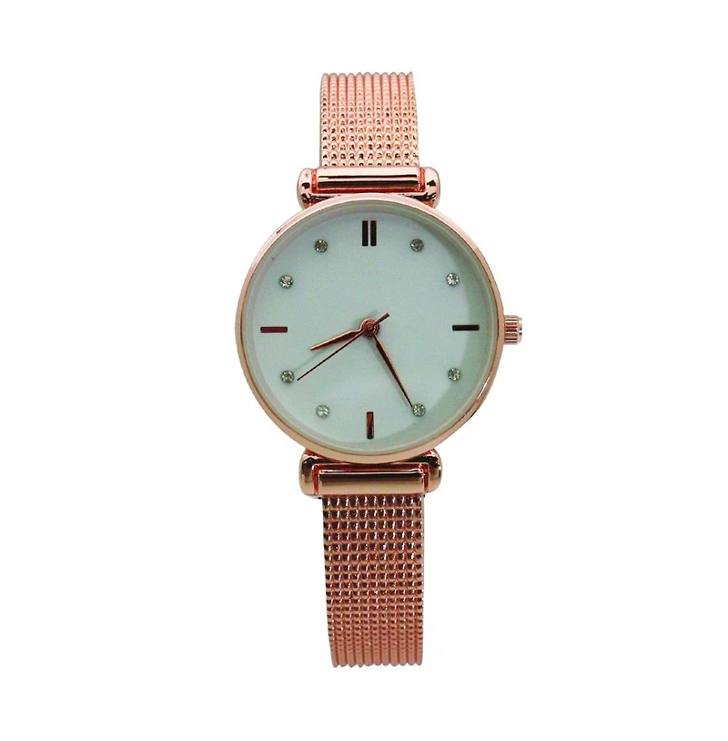 Rose Gold Olivia Pratt Every Day Textured and Rhinestone Metal Bangle Watch