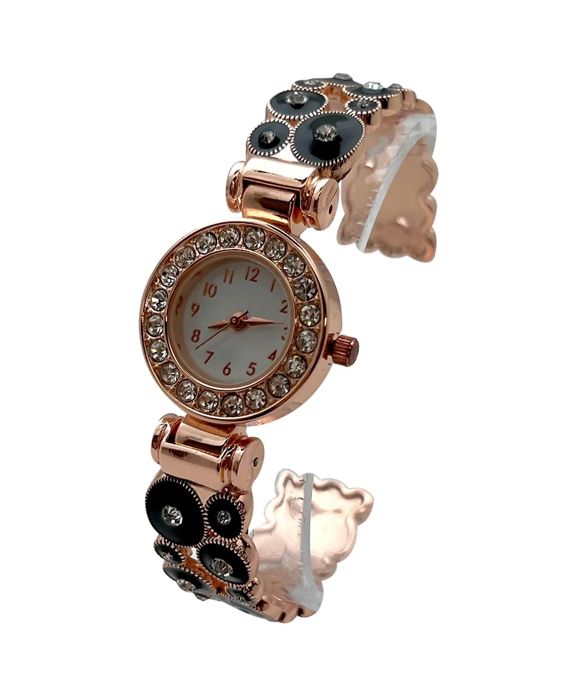 Olivia Pratt Black Rose Gold Colorful Round Shapes Band Bangle Women Watch