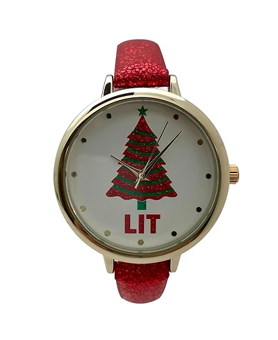 Olivia Pratt Shiny Red Faux Leather Christmas Themed Women Watches