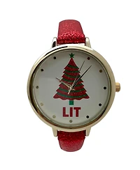 Olivia Pratt Shiny Red Faux Leather Christmas Themed Women Watches