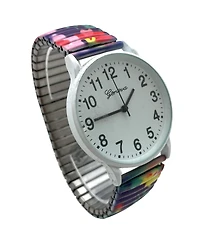 Olivia Pratt White Big Dial Easy Reader Watch Abstract Elastic Stretch Band Wristwatch Women Watch