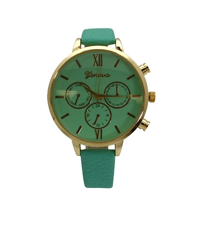 Olivia Pratt Mint Three Subdial Gold Accented Leather Strap Watch