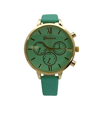Olivia Pratt Mint Three Subdial Gold Accented Leather Strap Watch