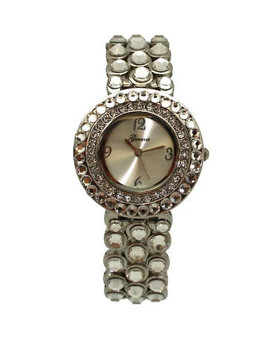 Olivia Pratt Silver Shiny Rhinestones Metallic Women Watch