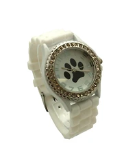 Olivia Pratt White Every Day Silicone Paw and Rhinestones Colorful Women Watch