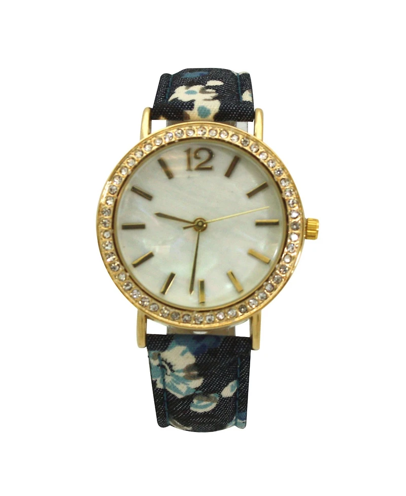Olivia Pratt Dark Flowers and Denim Strap Watch