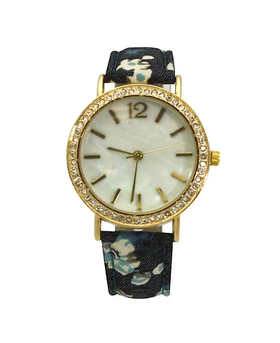 Olivia Pratt Dark Flowers and Denim Strap Watch