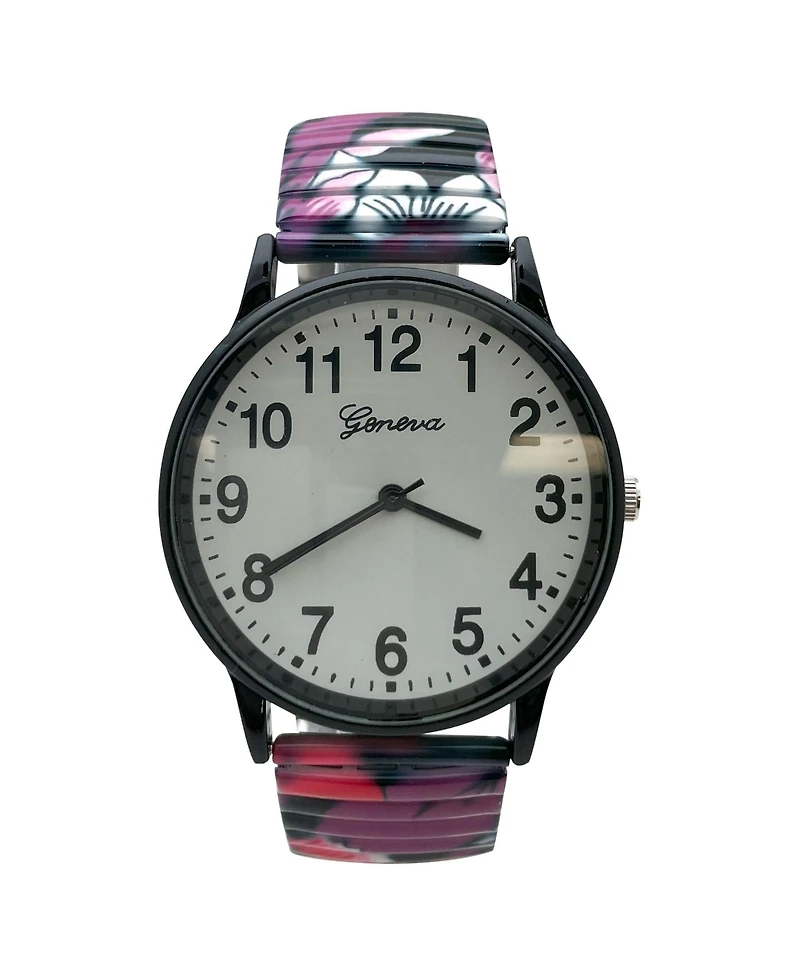Olivia Pratt Big Dial Easy Reader Watch Abstract Elastic Stretch Band Wristwatch Women Watch