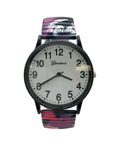 Olivia Pratt Big Dial Easy Reader Watch Abstract Elastic Stretch Band Wristwatch Women Watch