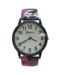 Olivia Pratt Big Dial Easy Reader Watch Abstract Elastic Stretch Band Wristwatch Women Watch