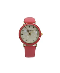 Olivia Pratt Bubble Pink Colored Case Pearl Dial Leather Strap Watch