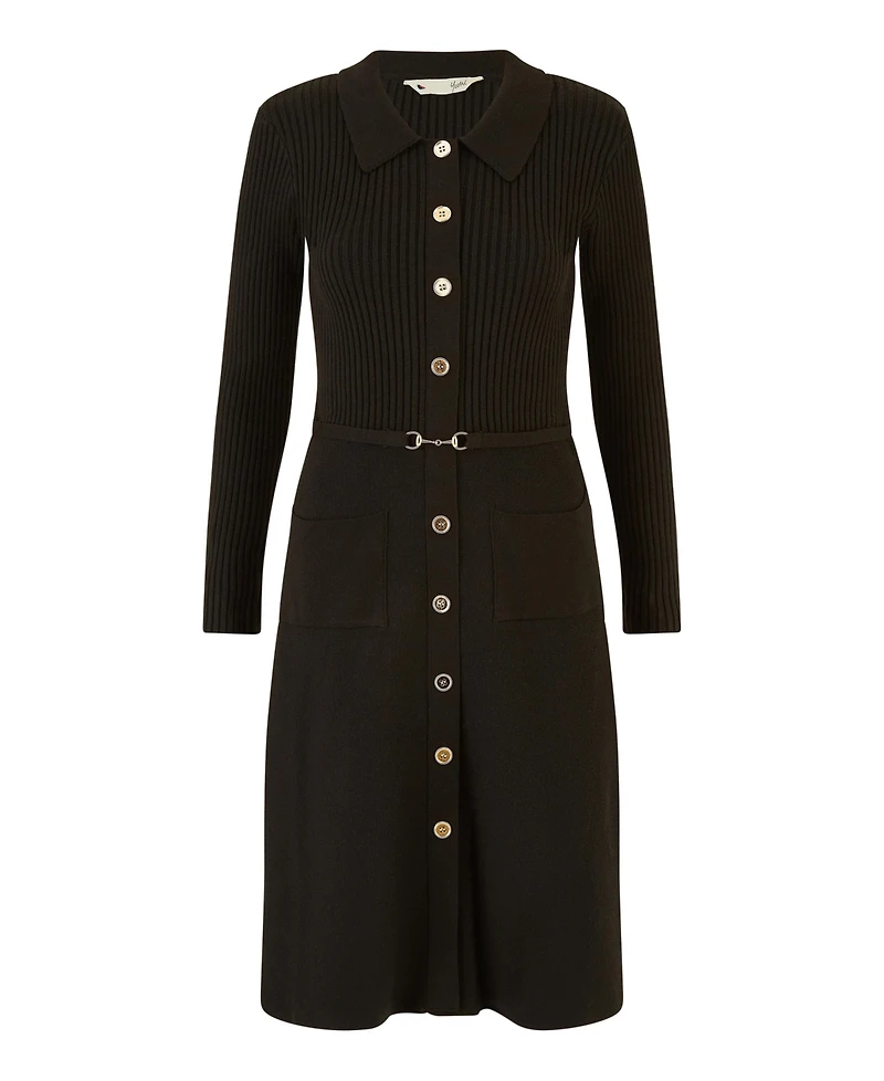 Yumi Women's Belted Rib Knit Midi Dress With Pockets