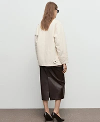Mango Women's Corduroy Collar Denim Parka Blazer