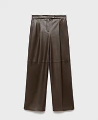 Mango Women's Leather-Effect Wide-Leg Pants