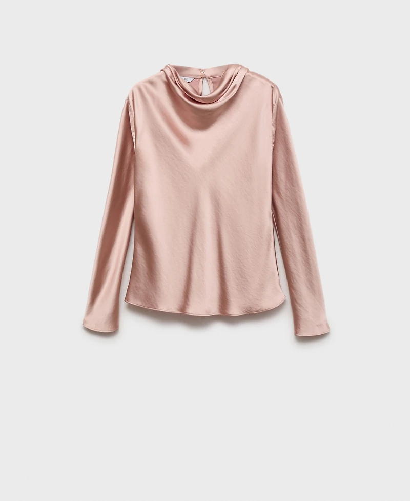 Mango Women's Draped Neck Satin Blouse