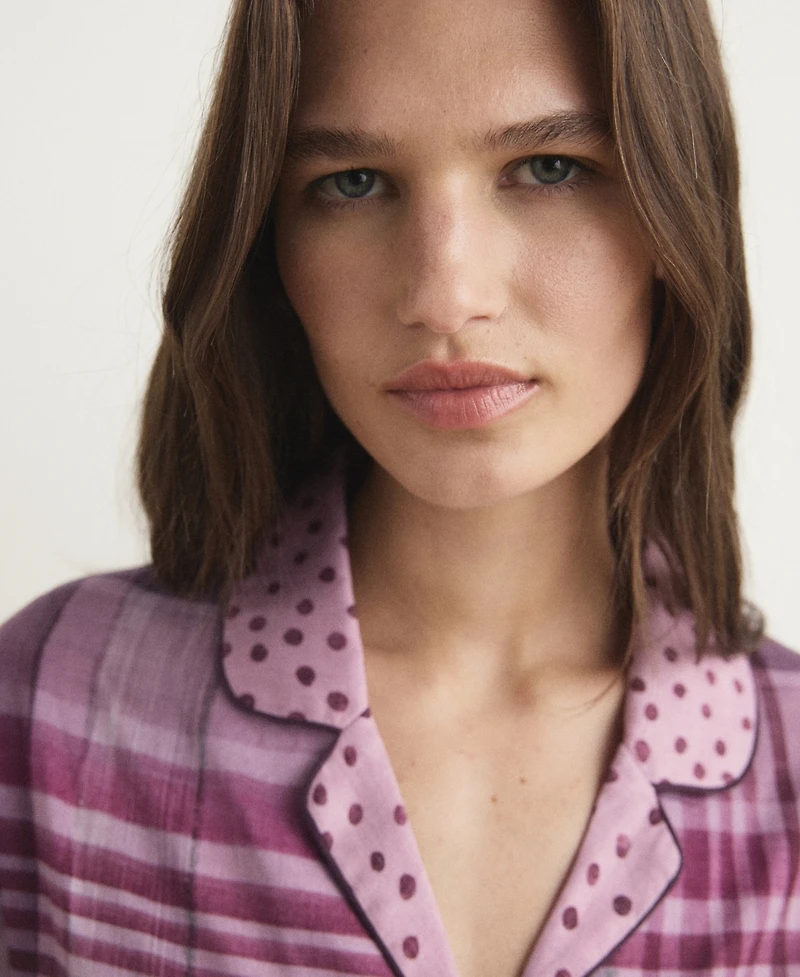 Mango Women's Piping Detail Printed Pajama Shirt