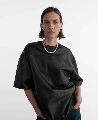 Mango Women's Leather Oversized T-Shirt