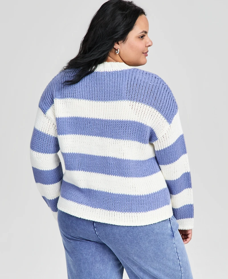 And Now This Trendy Plus Striped Crewneck Sweater, Macy's Exclusive