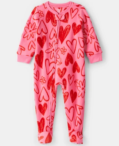 Carter's Baby Girls Heart Print Footed Long-Sleeve Bodysuit