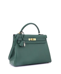 Pre-Owned HERMA‰S Kelly 32 Handbag Green Ardennes with Gold Hardware