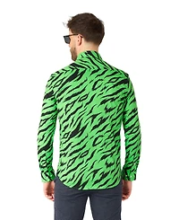 OppoSuits Men's Shirt - Long Sleeved Wild Animal Print Party Outfit Neon Green Retro 80's Clothing