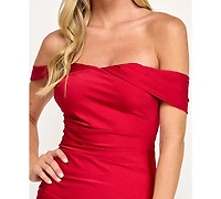 City Studios Juniors' Side Ruched Off-The-Shoulder Midi Dress