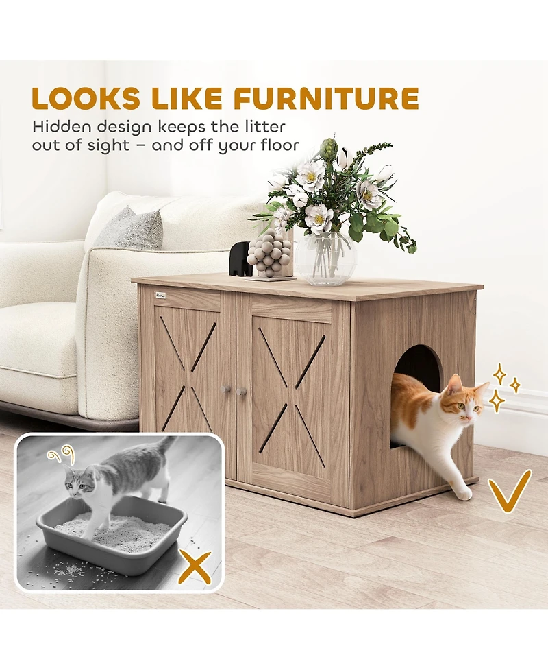 PawHut Cat Litter Box Enclosure, Hidden Cat Litter Box Furniture,
