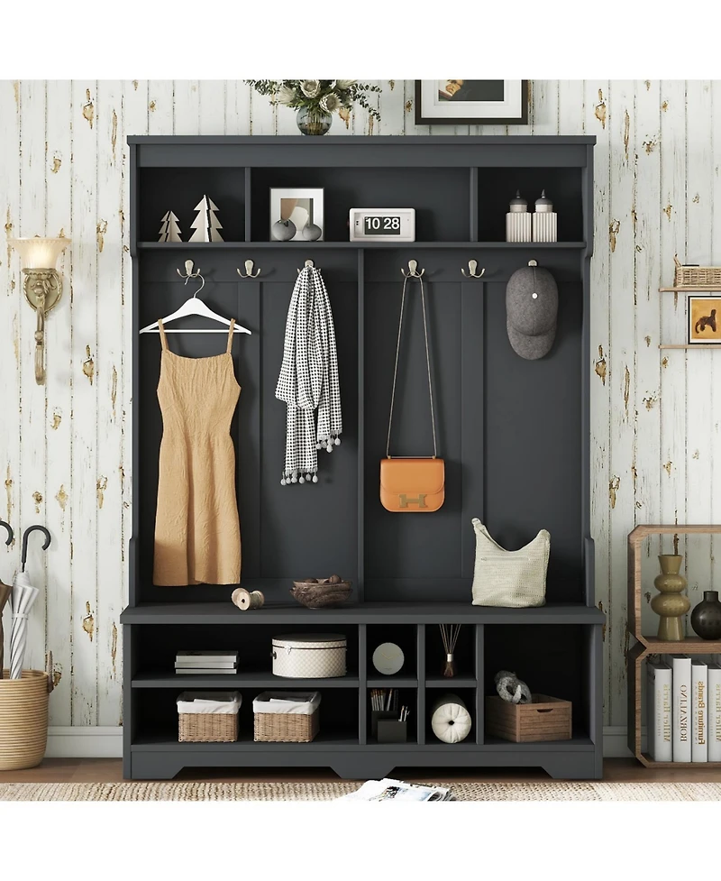 Streamdale Hall Tree Coat Rack Shoe Cubby Storage - Black