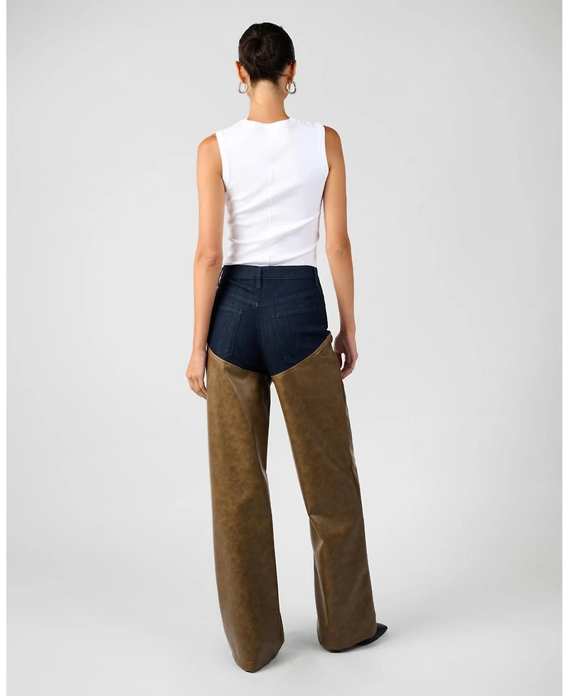 WeWoreWhat Women's Mid Rise Straight Leg Two Toned Pants