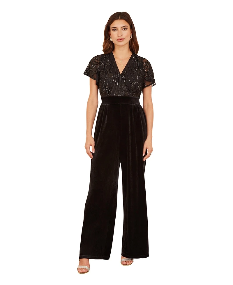 Yumi Women's Wrap Sequin Embellished Velvet Jumpsuit
