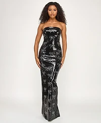 Seni & Cade Women's Bow Sequin Strapless Long Dress