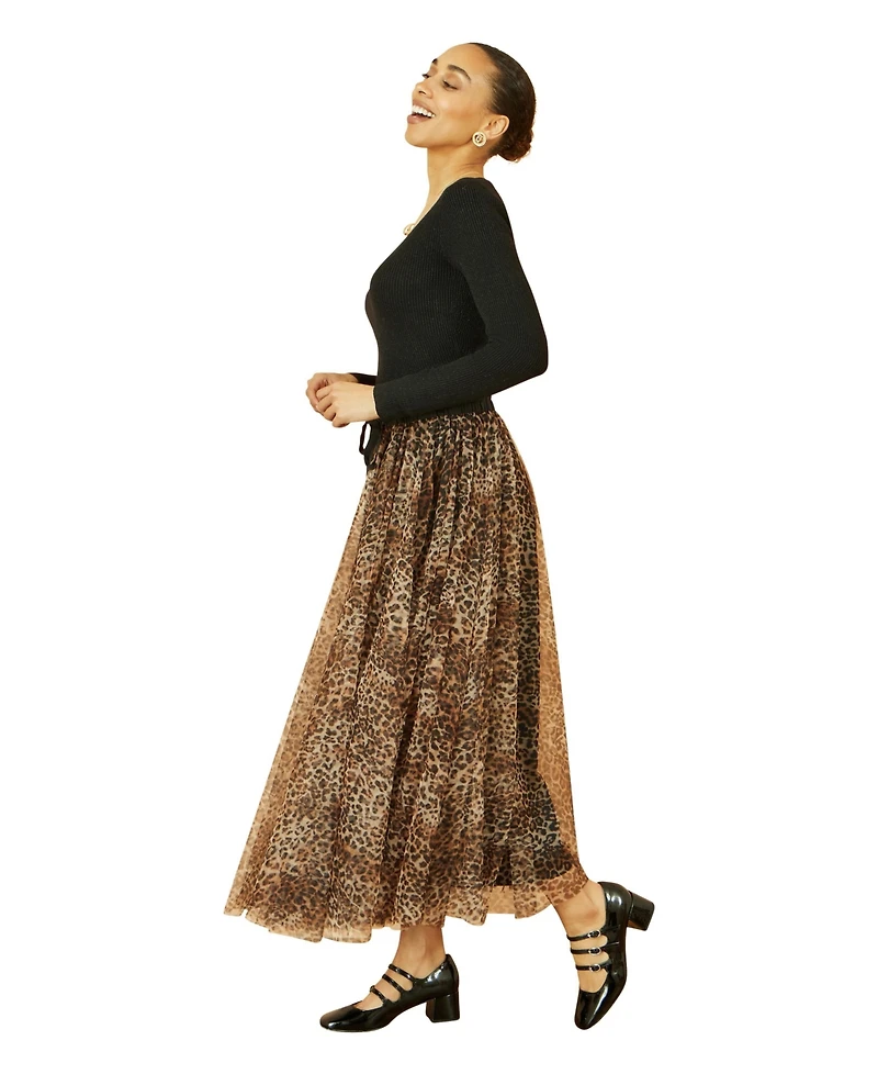 Yumi Women's Mesh Heart Print Tulle Skirt