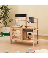 Gymax Mud Kitchen Kids Pretend Play Kitchen Toy Set Outdoor Wooden Kitchen Playset