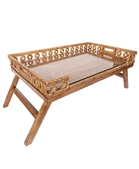 Artifacts Rattan Inna Design Breakfast Tray with Wooden Legs & Glass Insert