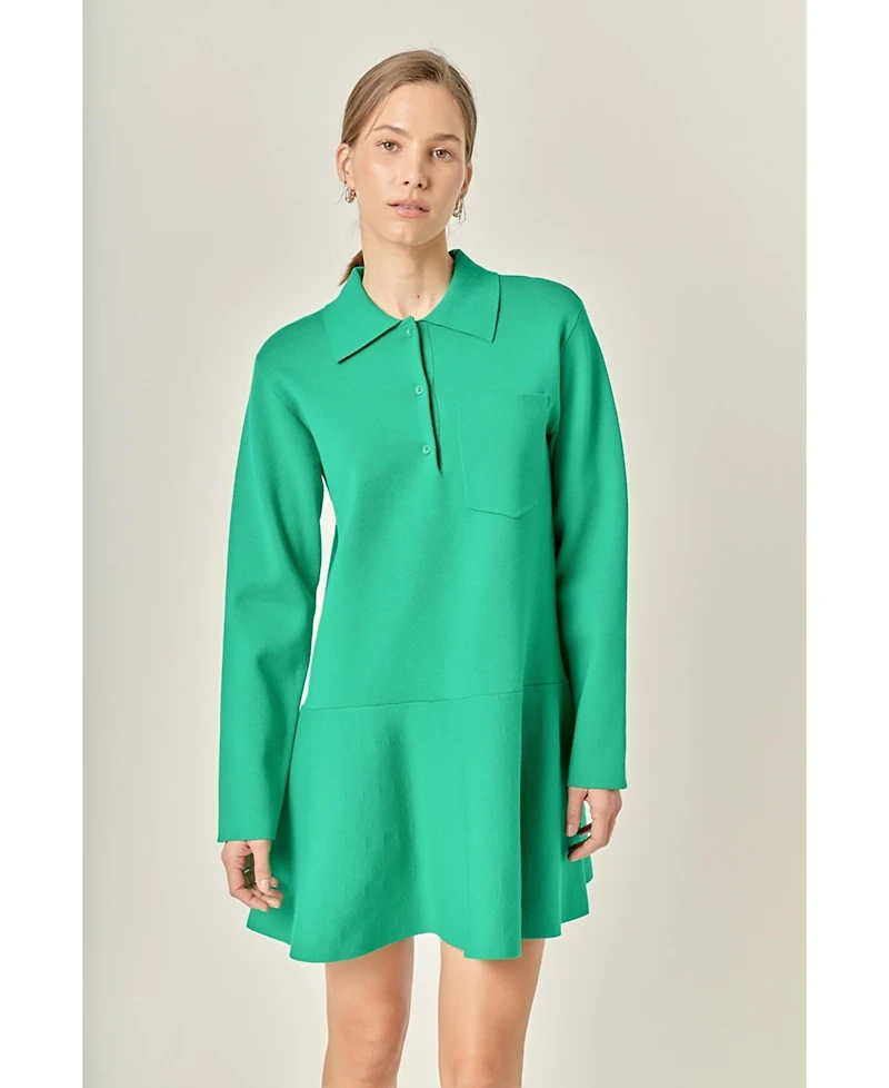 English Factory Women's Collared Knit Mini Dress