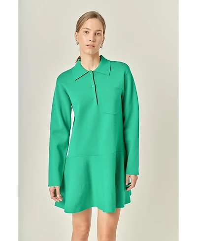 English Factory Women's Collared Knit Mini Dress