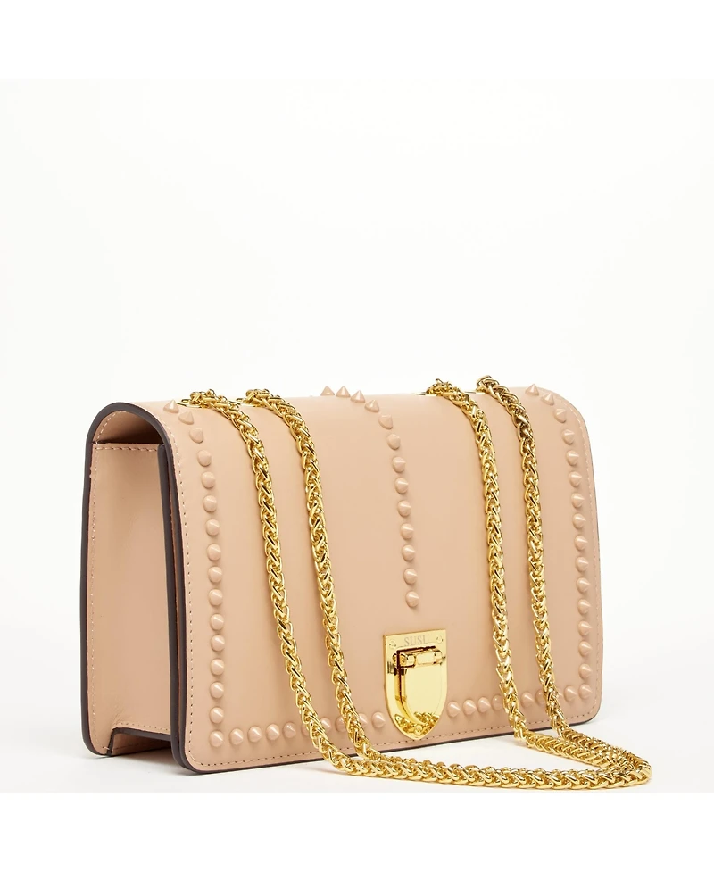 Leather Crossbody Purse Shoulder Bag with Gold Chain Strap Evening Clutch Style