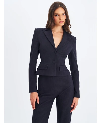 Miss Circle Women's Quinne Navy Striped Single-Breasted Peplum Blazer