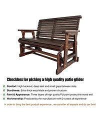 Mega Casa Wooden Patio Glider with High Roll Back and Deep Contoured Seat, Solid Fir Wood, 2-Seater, Heavy Duty 800 Lbs, 4 Feet (Deep Brown)