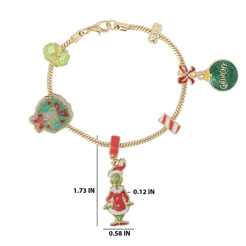 Dr. Seuss Grinch Holiday Charm Beaded Bracelet