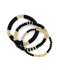 Black Beads and Gold Plated Textured Bead Bracelet Stack